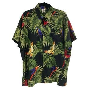 Rima Hawaiian Tropical Print Parrot Bird Shirt XL Men’s Resort Vacation Green